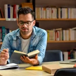 A student studying in the library.