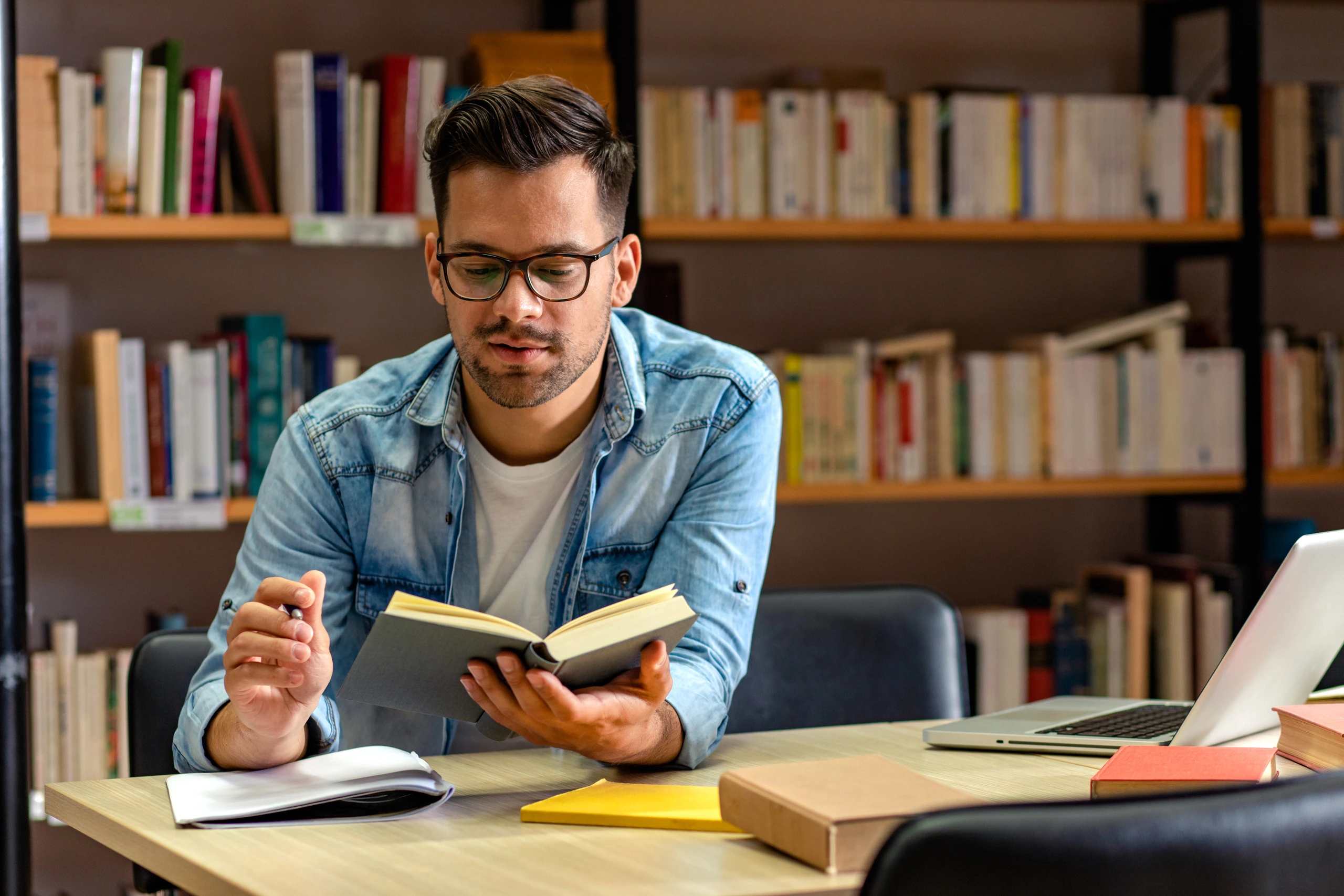 A student studying in the library.